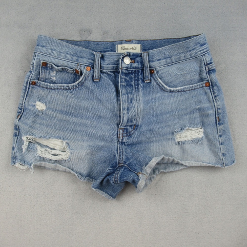 Madewell Relaxed Denim Shorts Light Wash Distressed Button Fly 25 CKP452394798